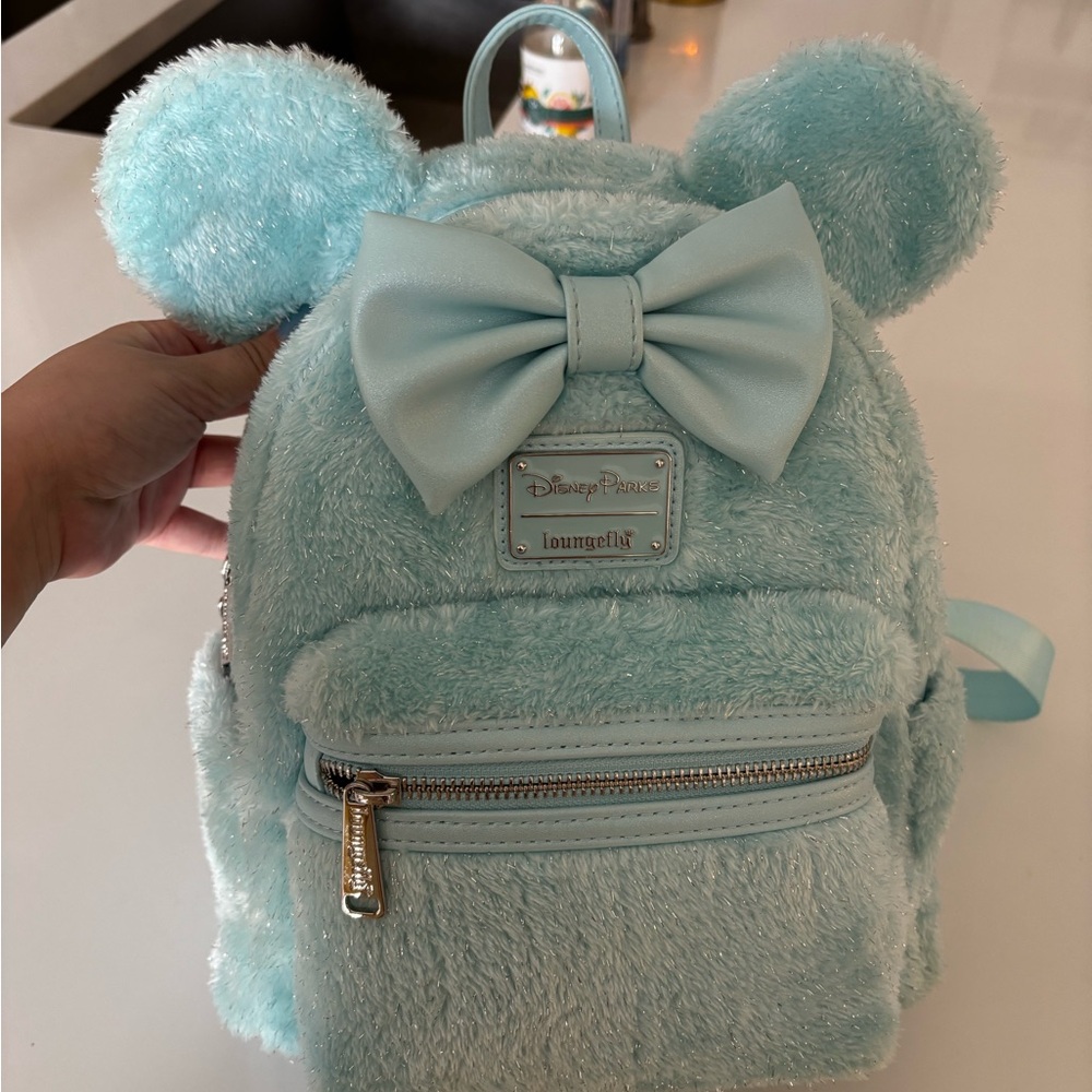 Disney Loungefly Light Blue glittery fluffy Backpack